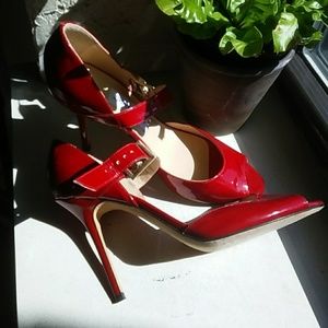 Jimmy Choo Red Peep-Toe Stillettos